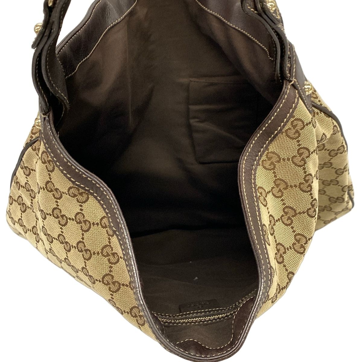 Gucci Handbag GG Pattern Beige Dark Brown Leather — view 7