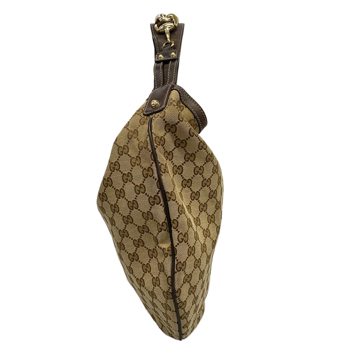 Gucci Handbag GG Pattern Beige Dark Brown Leather — view 2