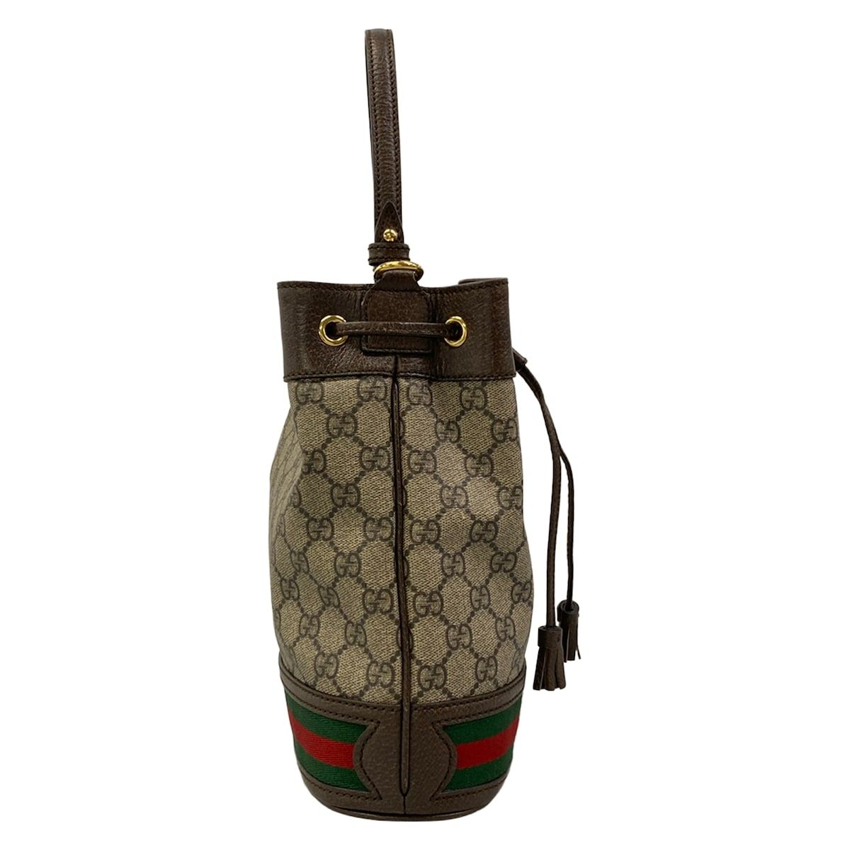 Gucci Ophidia GG Small Bucket Bag Beige Dark Brown Drawstring Leather — view 2