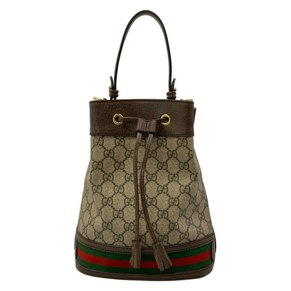 Gucci Ophidia GG Small Bucket Bag Beige Dark Brown Drawstring Leather
