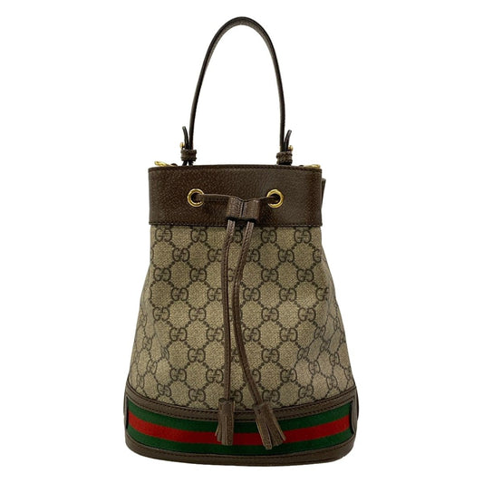 Gucci Ophidia GG Small Bucket Bag Beige Dark Brown Drawstring Leather