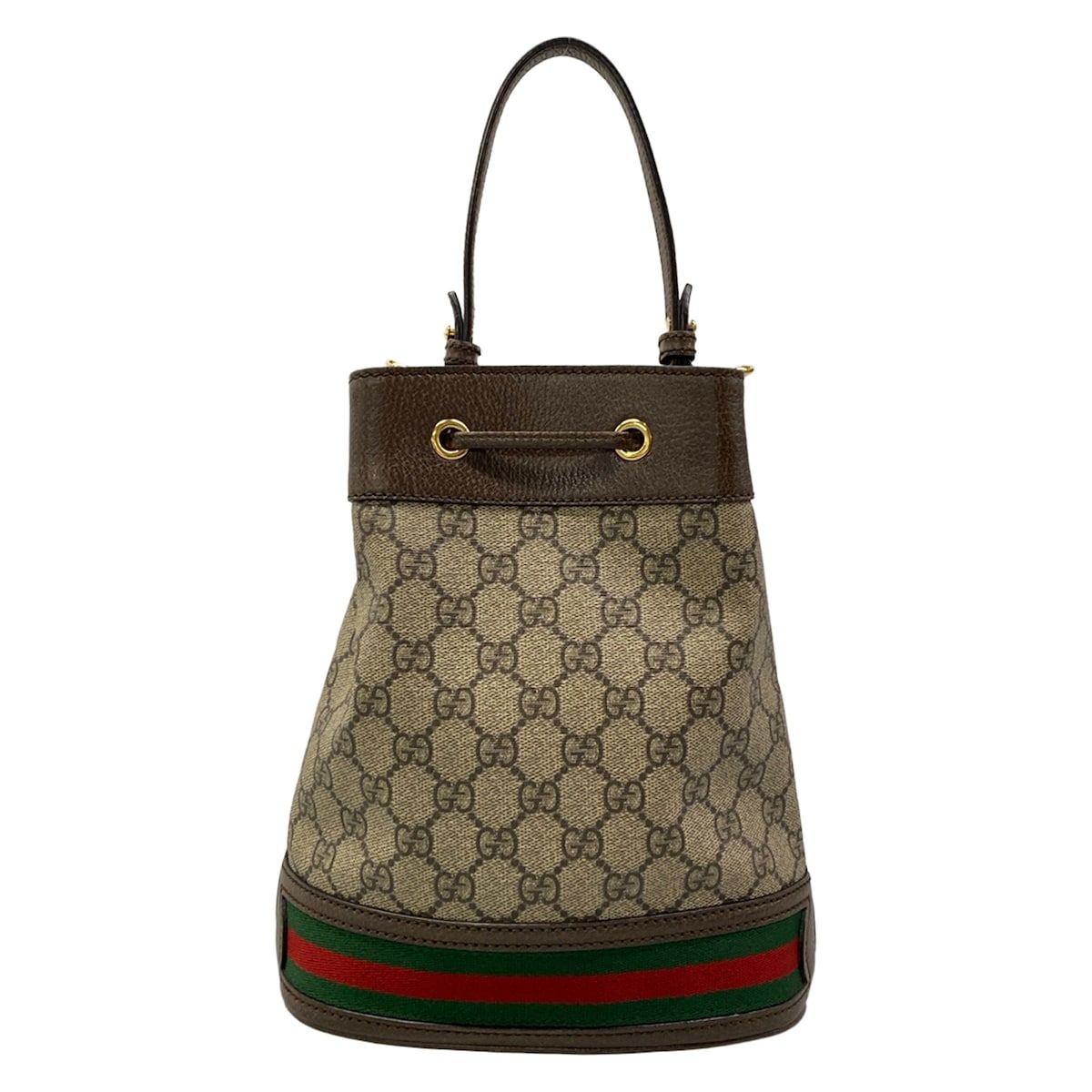Gucci Ophidia GG Small Bucket Bag Beige Dark Brown Drawstring Leather — view 3