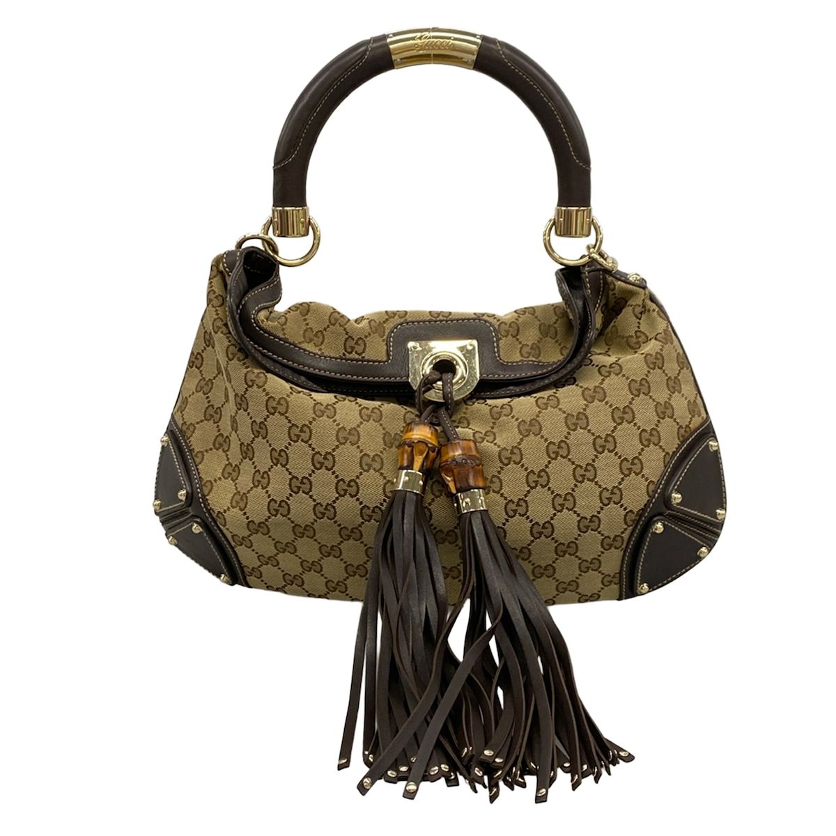 Gucci Handbag Beige Dark Brown Leather