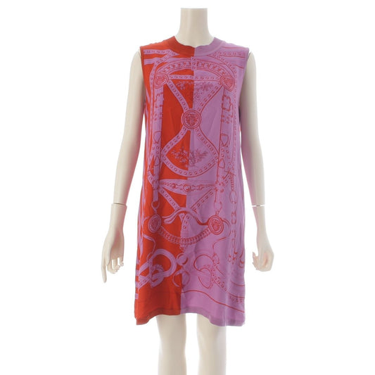 Hermes Grand Tralala Silk Twillaine Sleeveless Bicolor Dress Purple 38