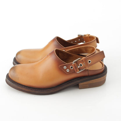Miu Miu Fall Leather Clog Sandals Shoes Brown — view 3
