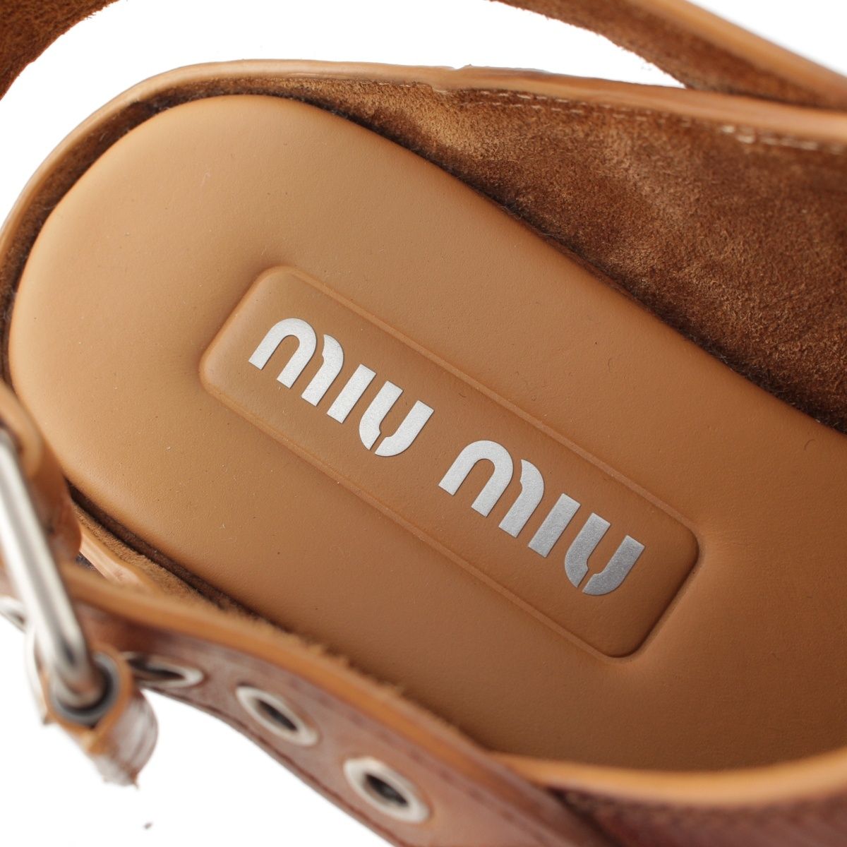 Miu Miu Fall Leather Clog Sandals Shoes Brown — view 7