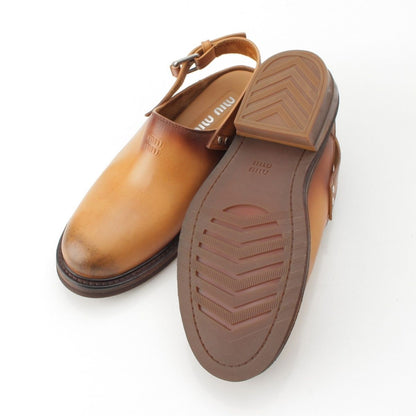 Miu Miu Fall Leather Clog Sandals Shoes Brown — view 5