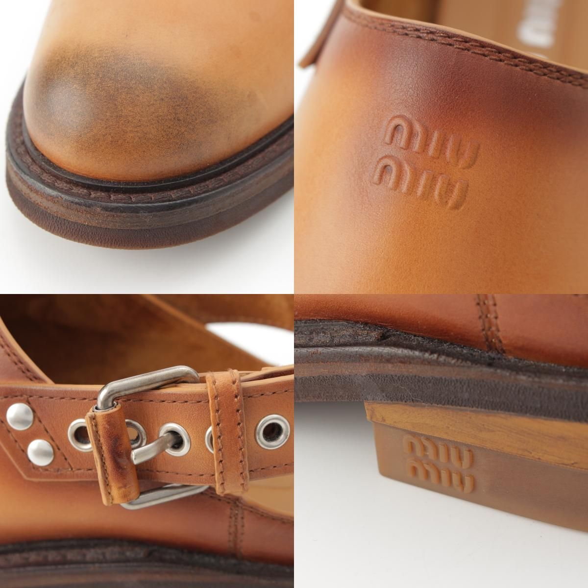 Miu Miu Fall Leather Clog Sandals Shoes Brown — view 8
