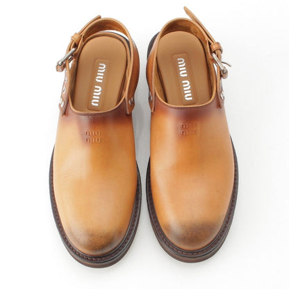 Miu Miu Fall Leather Clog Sandals Shoes Brown — view 2