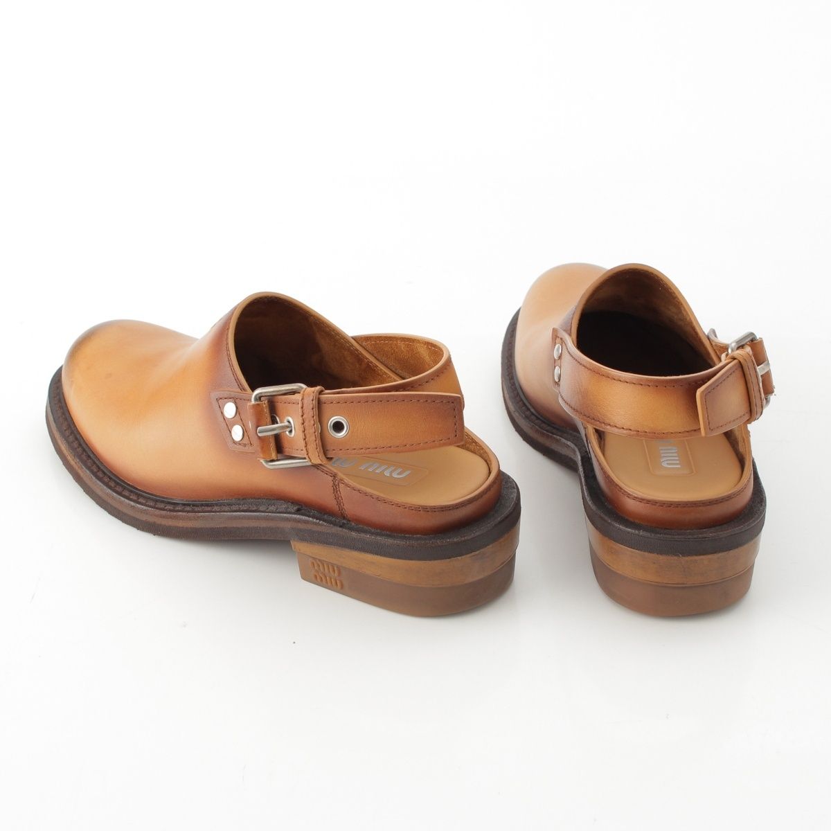 Miu Miu Fall Leather Clog Sandals Shoes Brown — view 4