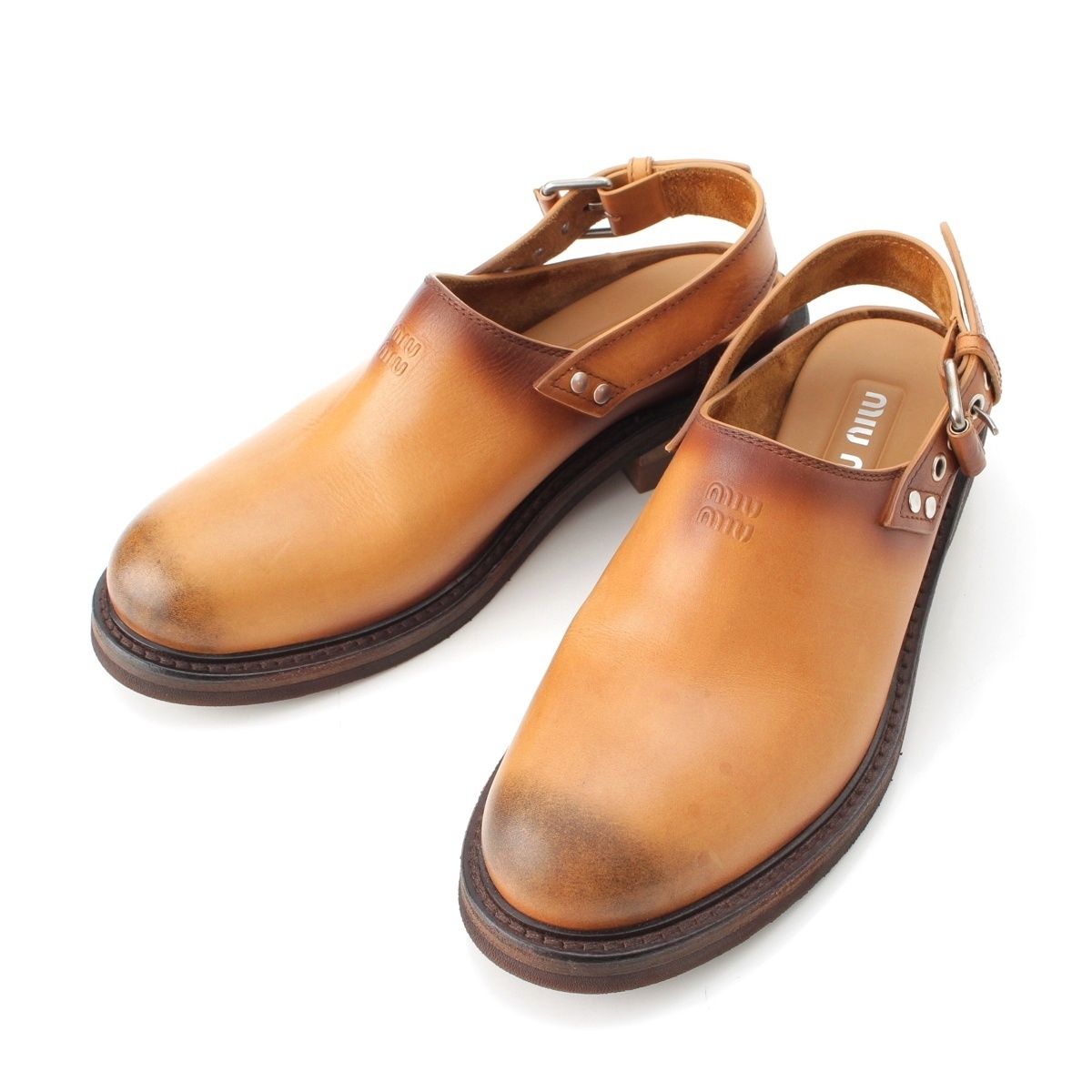 Miu Miu Fall Leather Clog Sandals Shoes Brown