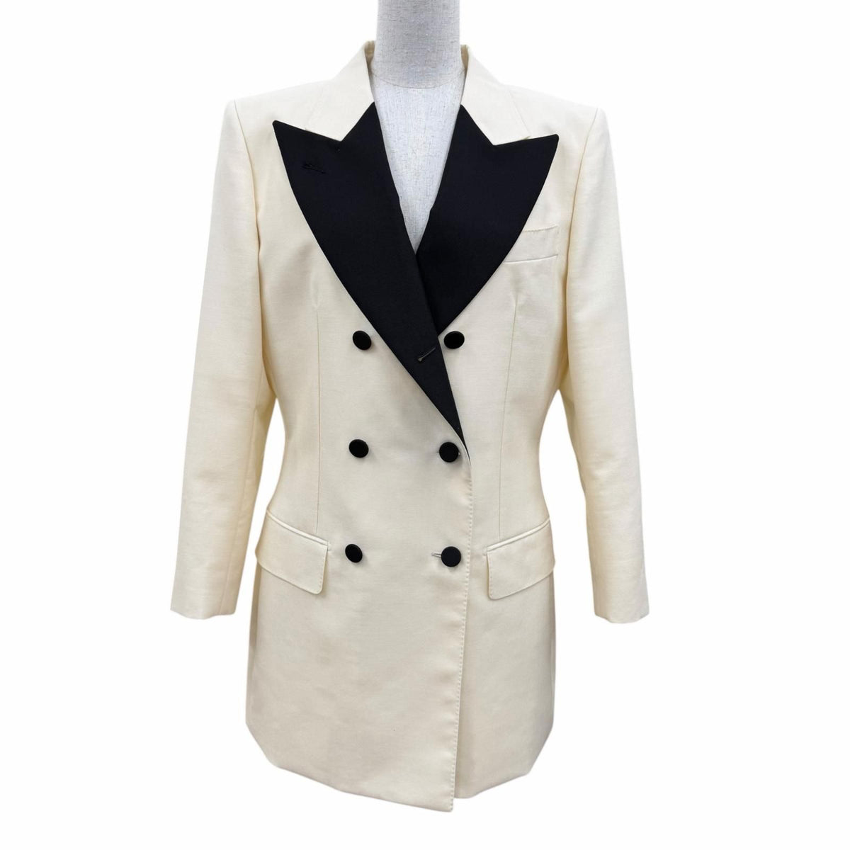 Gucci Mohair Blend Double-breasted Ouren Jacket Ivory Black 42