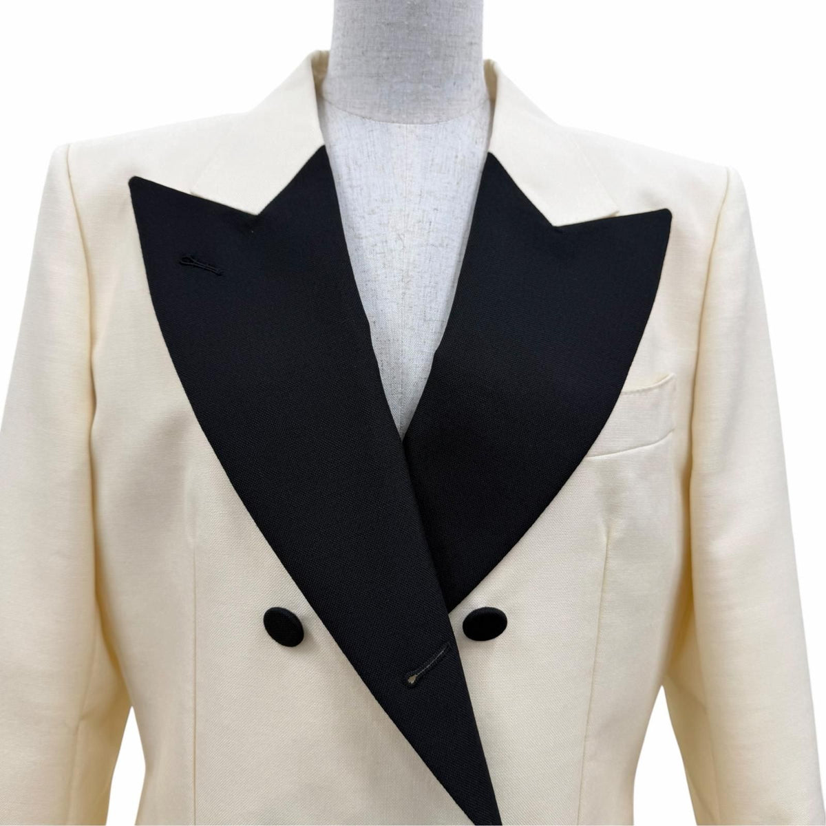 Gucci Mohair Blend Double-breasted Ouren Jacket Ivory Black 42 — view 2