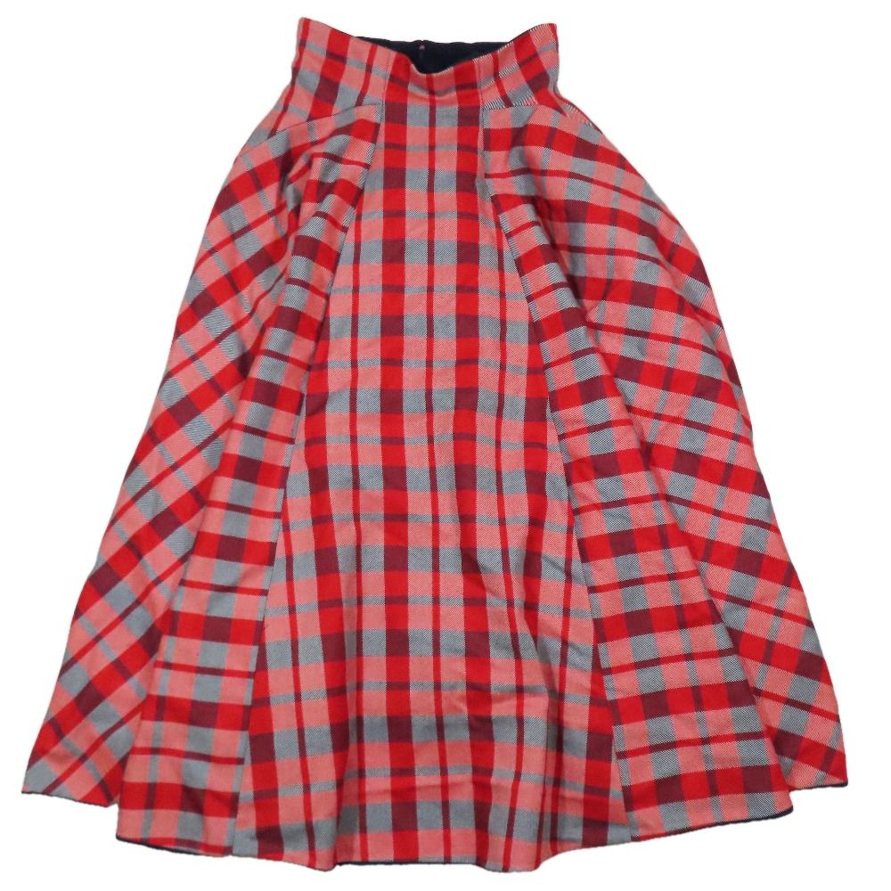 Dior Check Flare Skirt Long Wool Sample Red Navy 36
