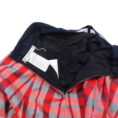 Dior Check Flare Skirt Long Wool Sample Red Navy 36 — view 4
