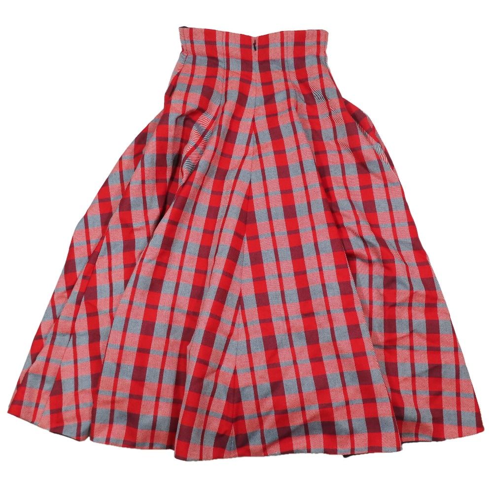 Dior Check Flare Skirt Long Wool Sample Red Navy 36 — view 2