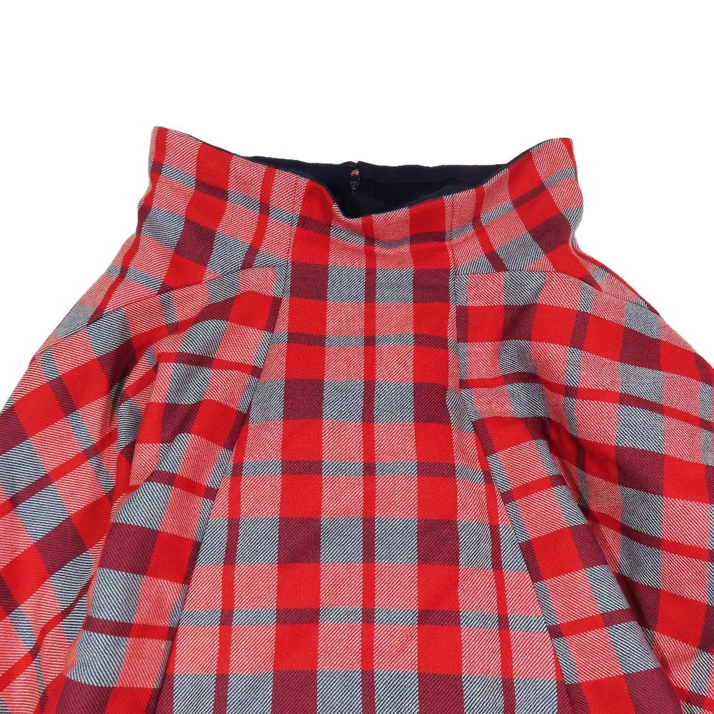 Dior Check Flare Skirt Long Wool Sample Red Navy 36 — view 3