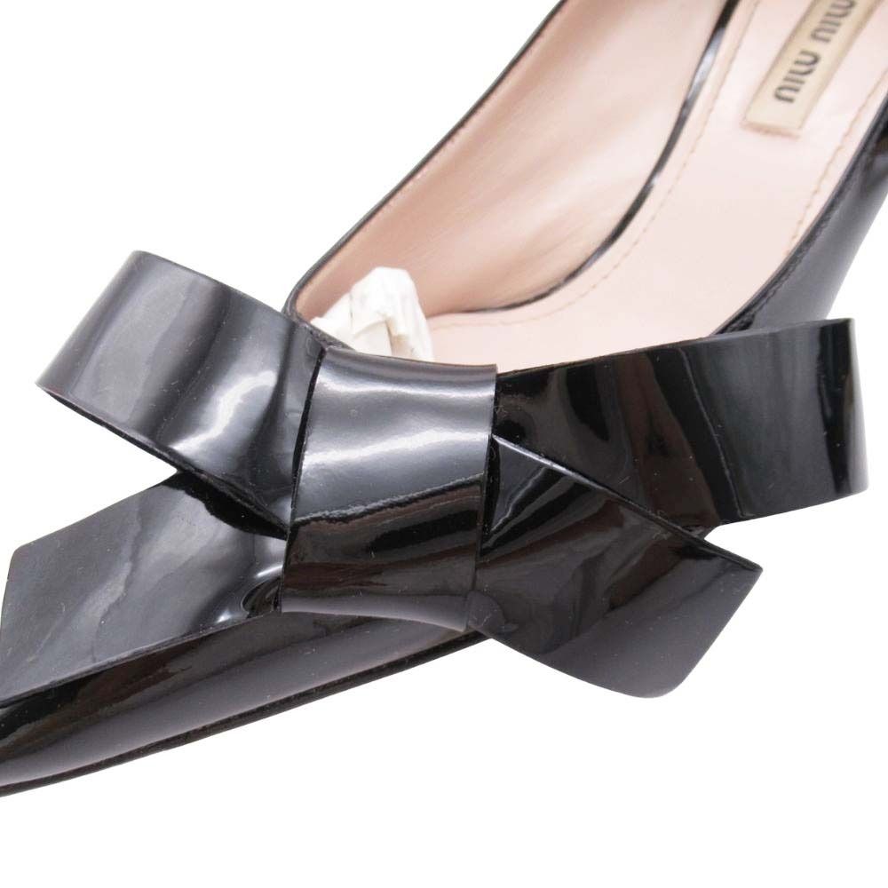 Miu Miu Ribbon Patent Pumps Pointed Toe Shoes Black — view 6
