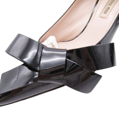 Miu Miu Ribbon Patent Pumps Pointed Toe Shoes Black — view 6