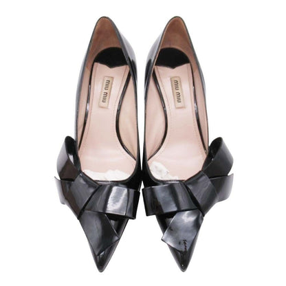 Miu Miu Ribbon Patent Pumps Pointed Toe Shoes Black — view 2