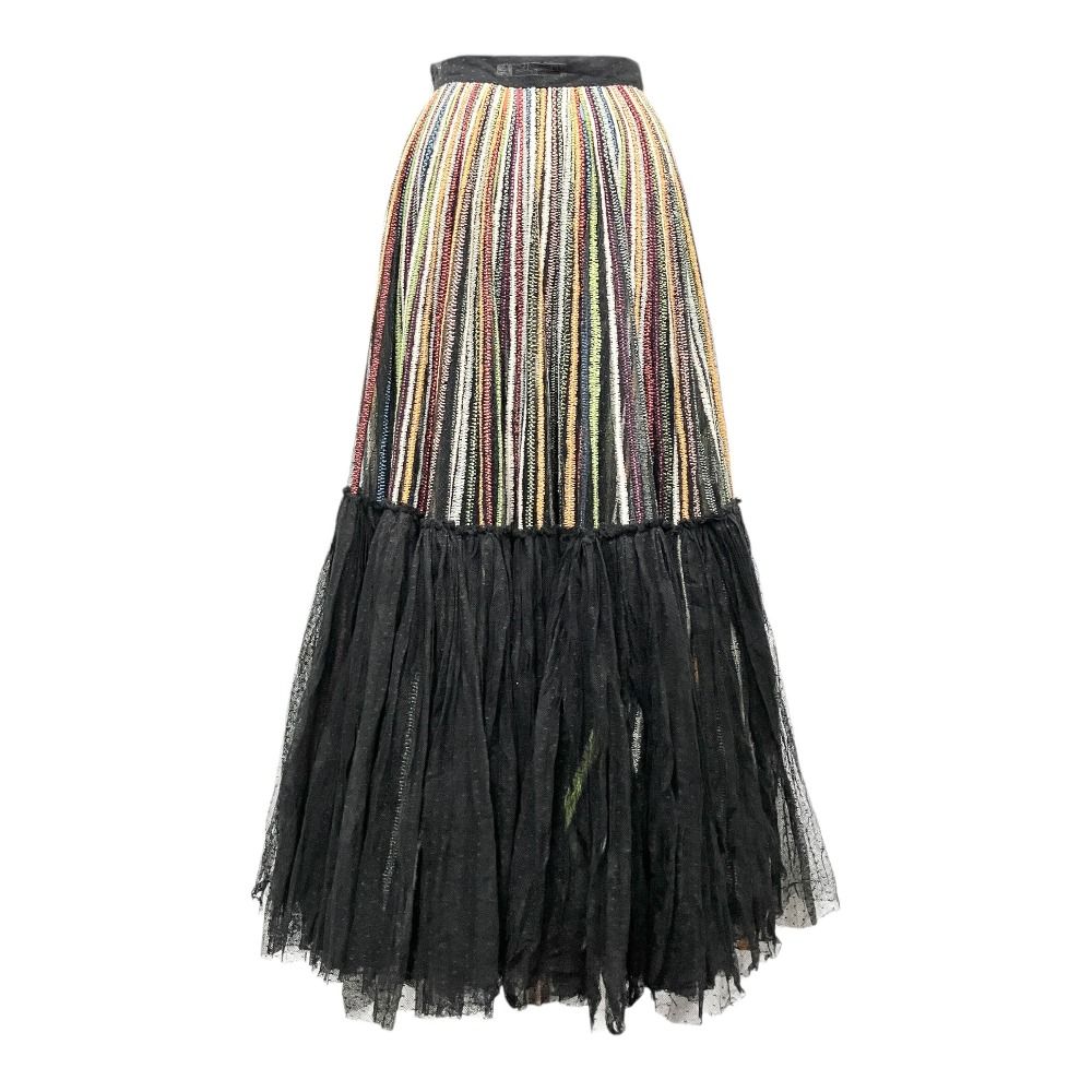 Dior Multi Striped Tulle Long Skirt Lace Sample Black 36 — view 3