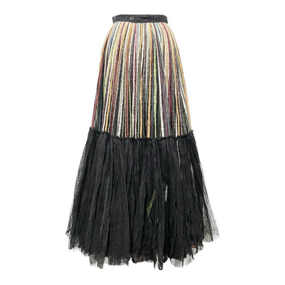 Dior Multi Striped Tulle Long Skirt Lace Sample Black 36 — view 3