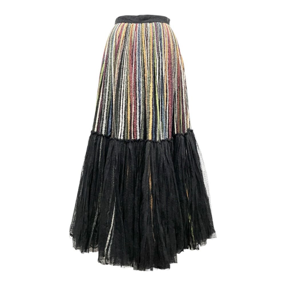 Dior Multi Striped Tulle Long Skirt Lace Sample Black 36