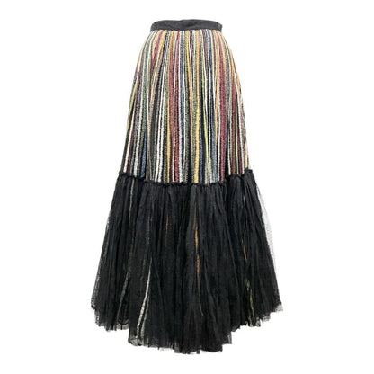 Dior Multi Striped Tulle Long Skirt Lace Sample Black 36