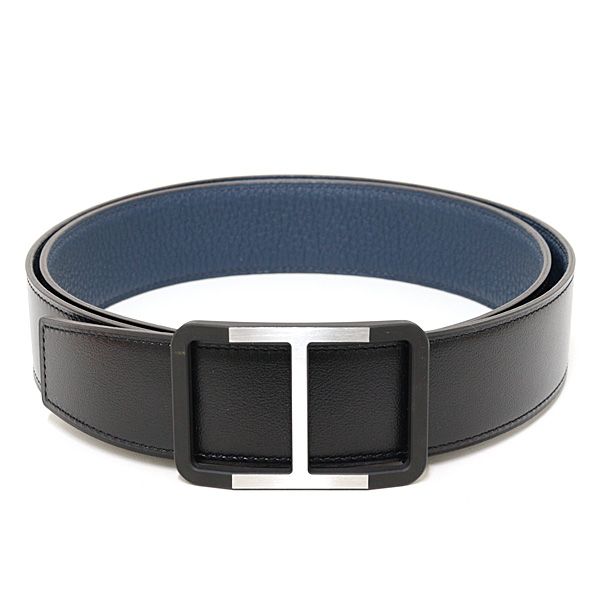 Hermes Belt Buckle & Leather 38 Black Blue Calf Togo