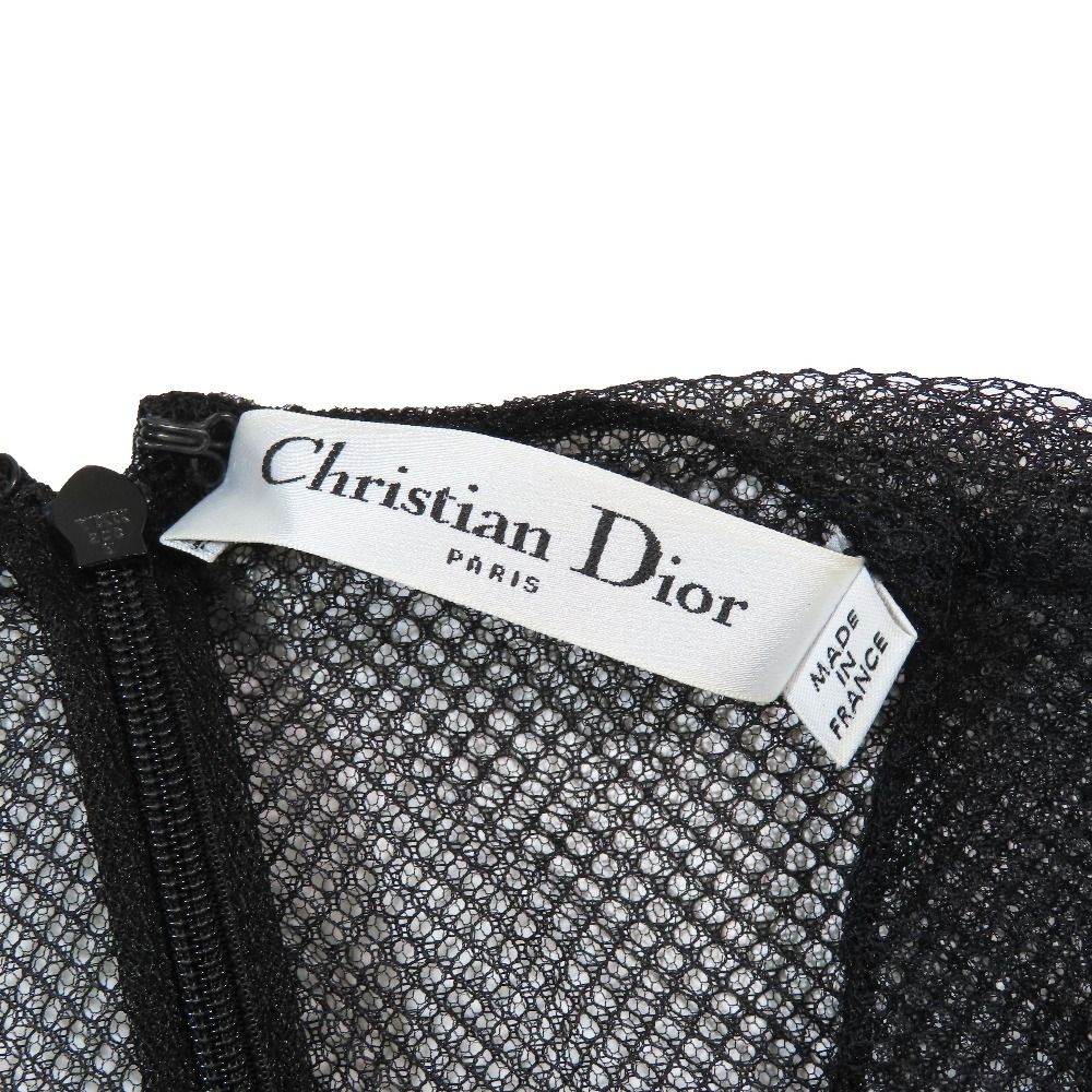 Dior Mesh Sheer Mini Dress Tulle Paisley Flower Embroidery Black 42 — view 5