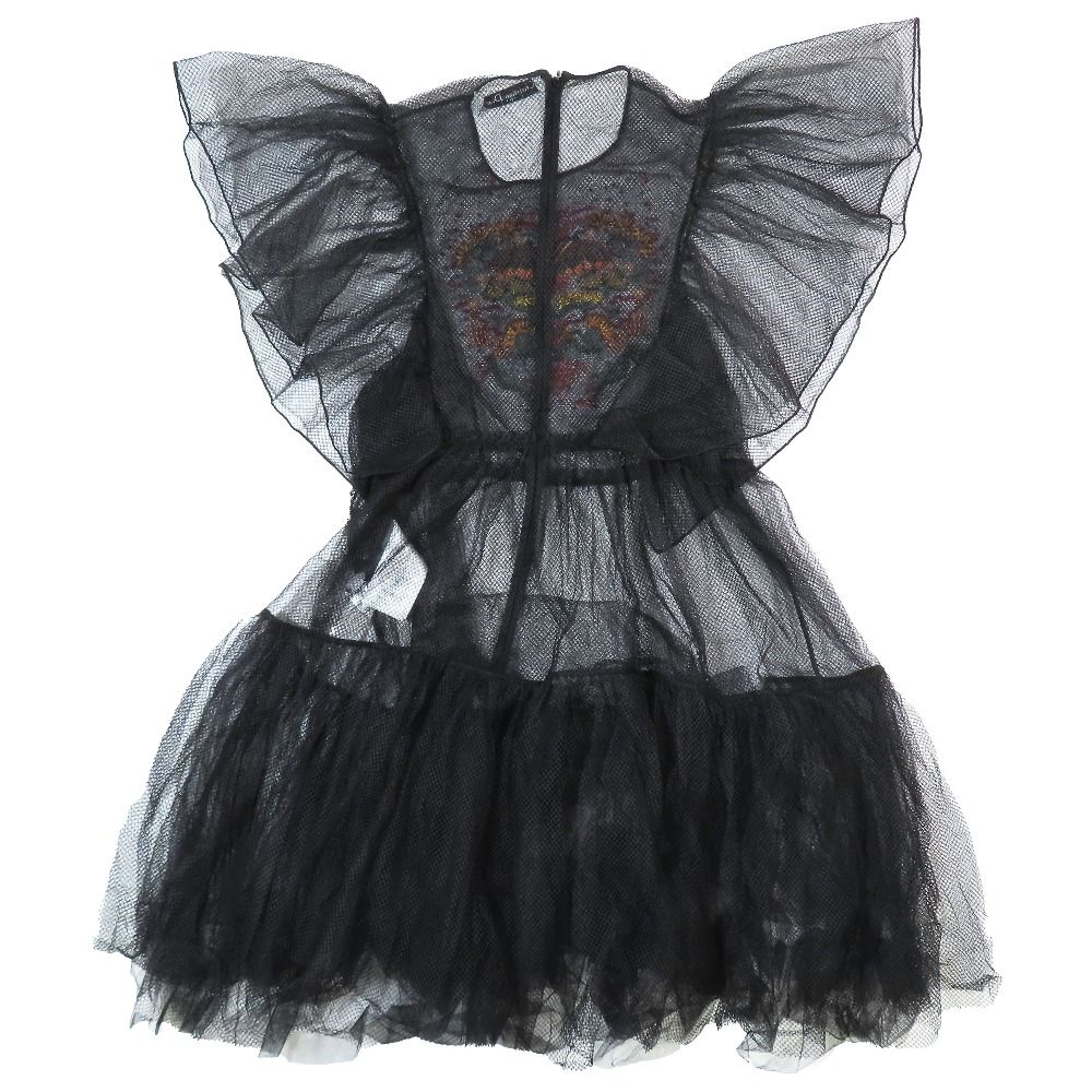 Dior Mesh Sheer Mini Dress Tulle Paisley Flower Embroidery Black 42 — view 3