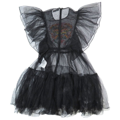 Dior Mesh Sheer Mini Dress Tulle Paisley Flower Embroidery Black 42 — view 3