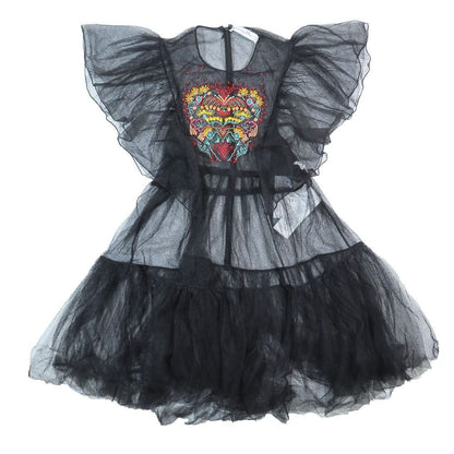 Dior Mesh Sheer Mini Dress Tulle Paisley Flower Embroidery Black 42 — view 2