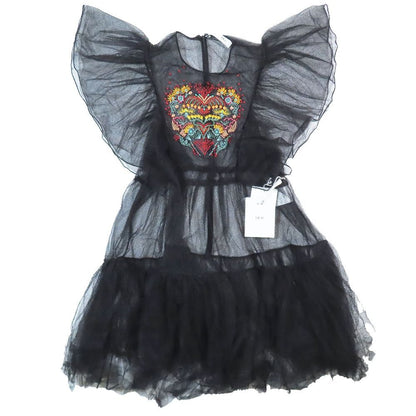 Dior Mesh Sheer Mini Dress Tulle Paisley Flower Embroidery Black 42