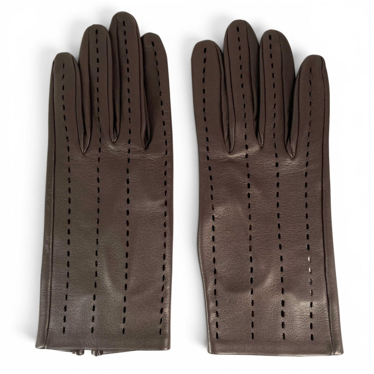 Hermes Lambskin Leather Perforated Gloves Dark Brown — view 2