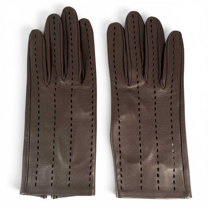 Hermes Lambskin Leather Perforated Gloves Dark Brown — view 2