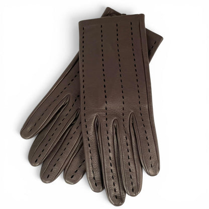 Hermes Lambskin Leather Perforated Gloves Dark Brown
