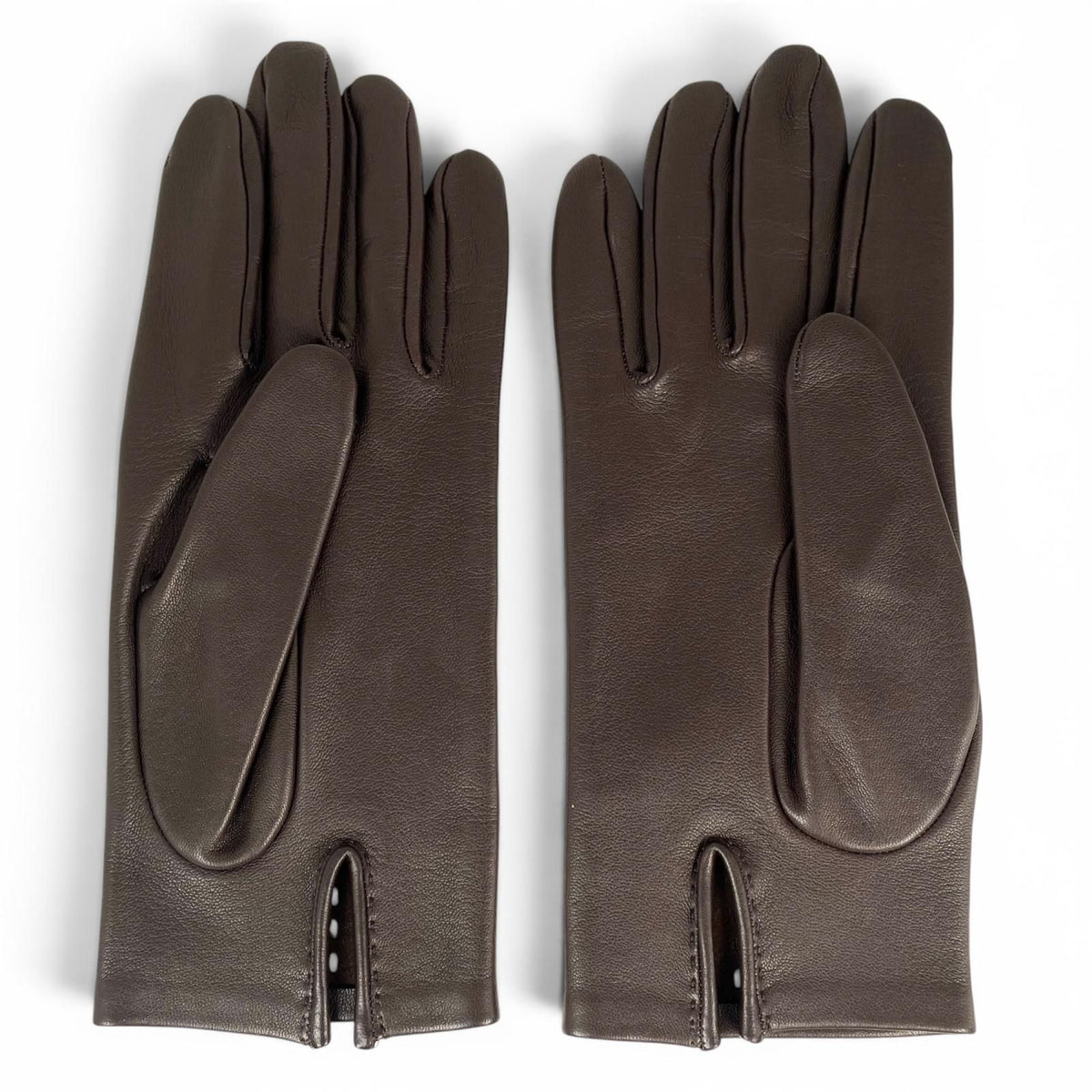Hermes Lambskin Leather Perforated Gloves Dark Brown — view 3