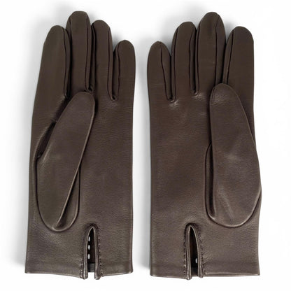 Hermes Lambskin Leather Perforated Gloves Dark Brown — view 3