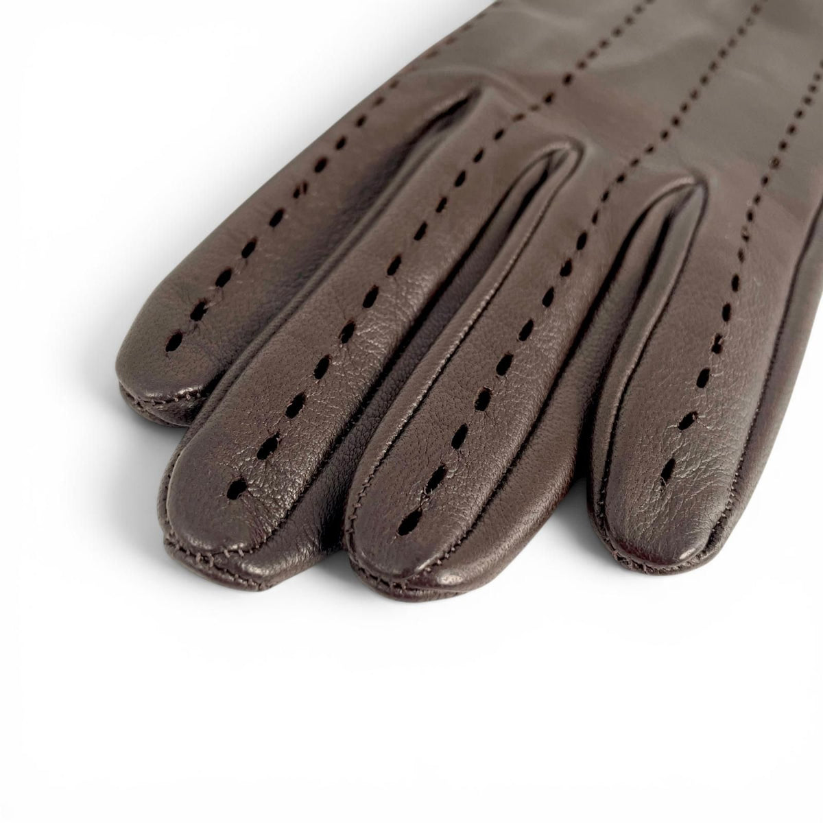 Hermes Lambskin Leather Perforated Gloves Dark Brown — view 4