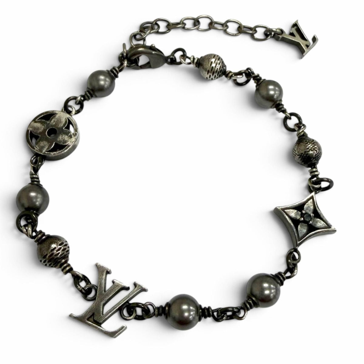 Louis Vuitton LV Pearl Monogram Flower Bracelet Gunmetal