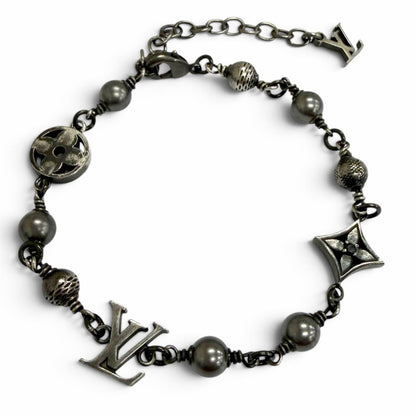 Louis Vuitton LV Pearl Monogram Flower Bracelet Gunmetal