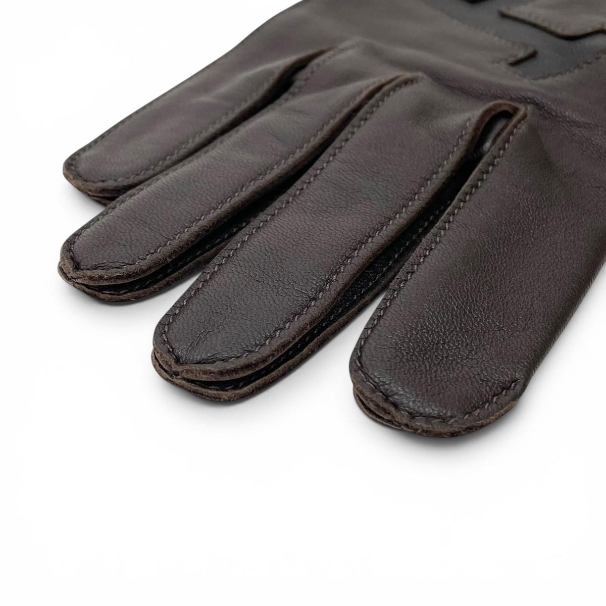 Hermes Lambskin Lining Silk 100% H Logo Gloves Dark Brown 8.5 — view 4