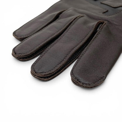 Hermes Lambskin Lining Silk 100% H Logo Gloves Dark Brown 8.5 — view 4