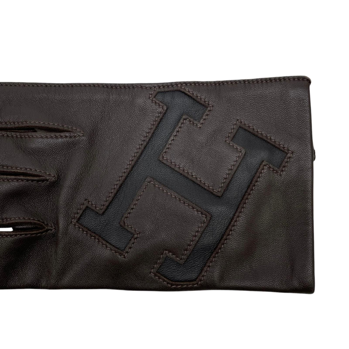 Hermes Lambskin Lining Silk 100% H Logo Gloves Dark Brown 8.5 — view 5