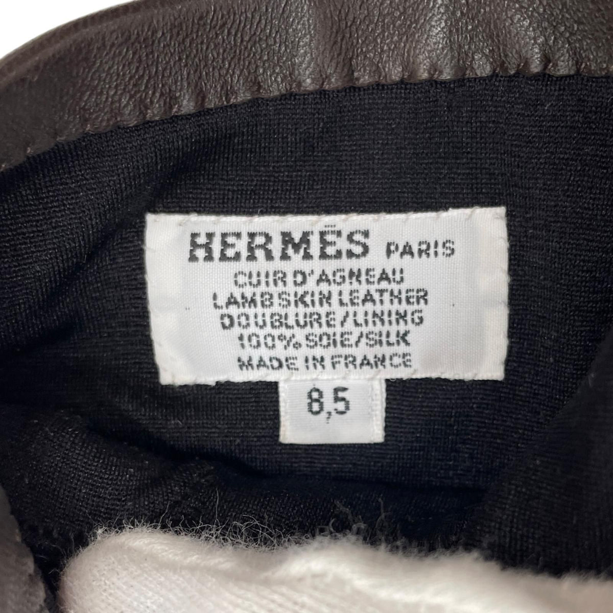 Hermes Lambskin Lining Silk 100% H Logo Gloves Dark Brown 8.5 — view 6