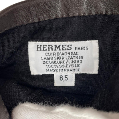 Hermes Lambskin Lining Silk 100% H Logo Gloves Dark Brown 8.5 — view 6