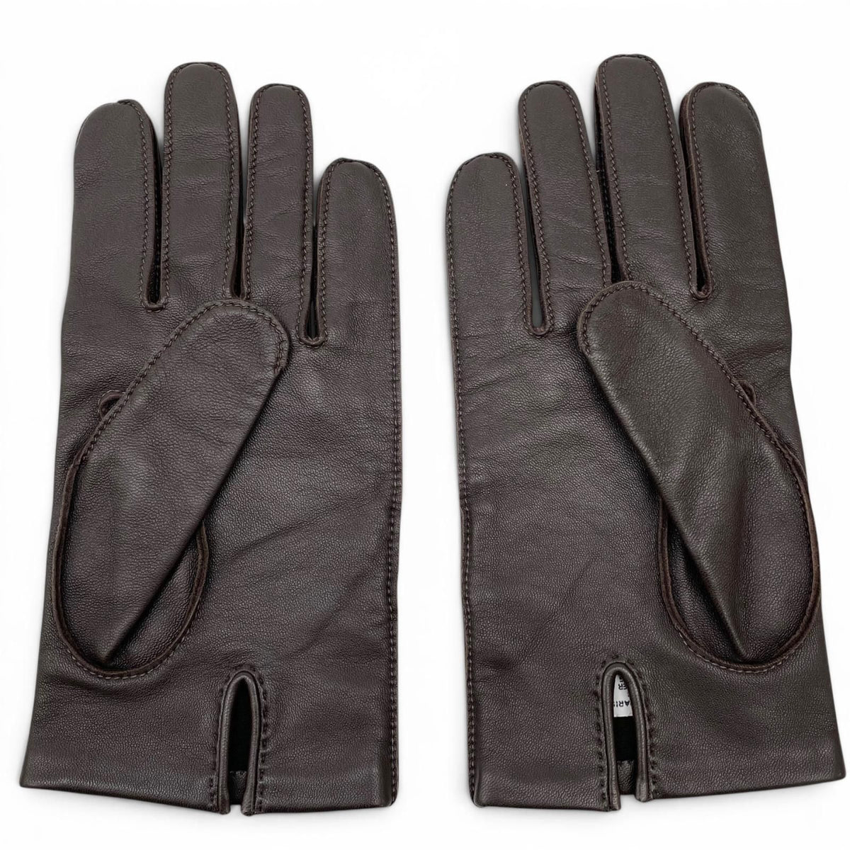 Hermes Lambskin Lining Silk 100% H Logo Gloves Dark Brown 8.5 — view 3
