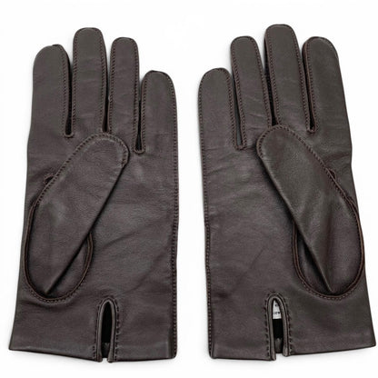 Hermes Lambskin Lining Silk 100% H Logo Gloves Dark Brown 8.5 — view 3