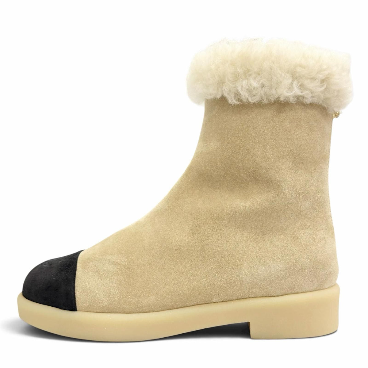 Chanel Suede Leather CC Logo Back Zip Shearling Ankle Boots Short — view 5